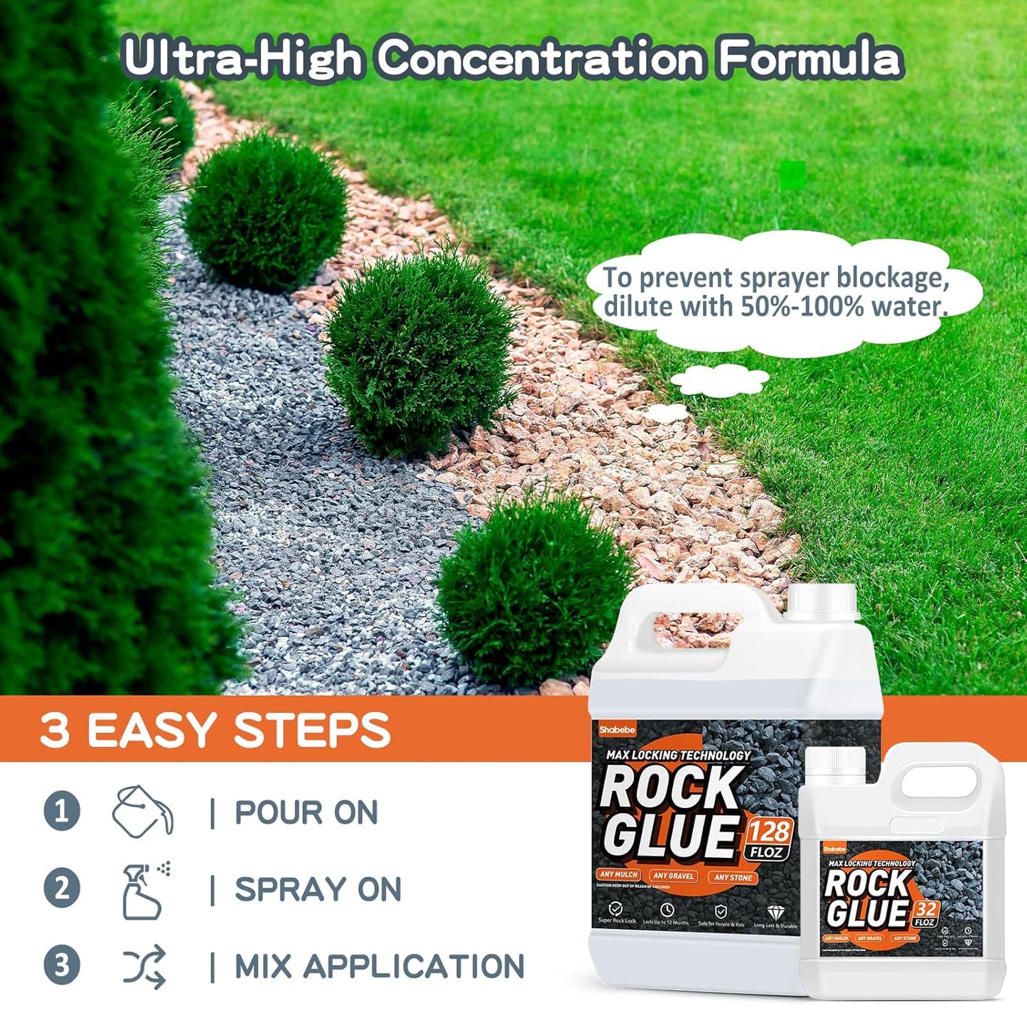 Rock Glue, Mulch Glue 2Gallon Long-Lasting Dries-Clear Strong Pea Gravel Binder for Pebble Fast-Drying Pebble Glue&Gravel Hold Mulch for Landscaping, Pine Straw, Outdoor Strong Stone Hold