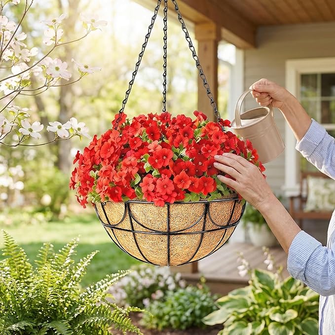 12 Inch 4 Pack Hanging Baskets Planters for Outdoor Plants - Wire Hanging Baskets Plant for Plants Outdoor with Coco Liners Minimalist Metal Hanging Pots for Outside Garden Patio Porch Decor
