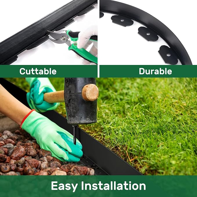AGTEK 92FT Landscape Edging Kit – 84 Spiral Stakes Included | Flexible No-Dig Plastic Garden Border for Flower Beds & Yard