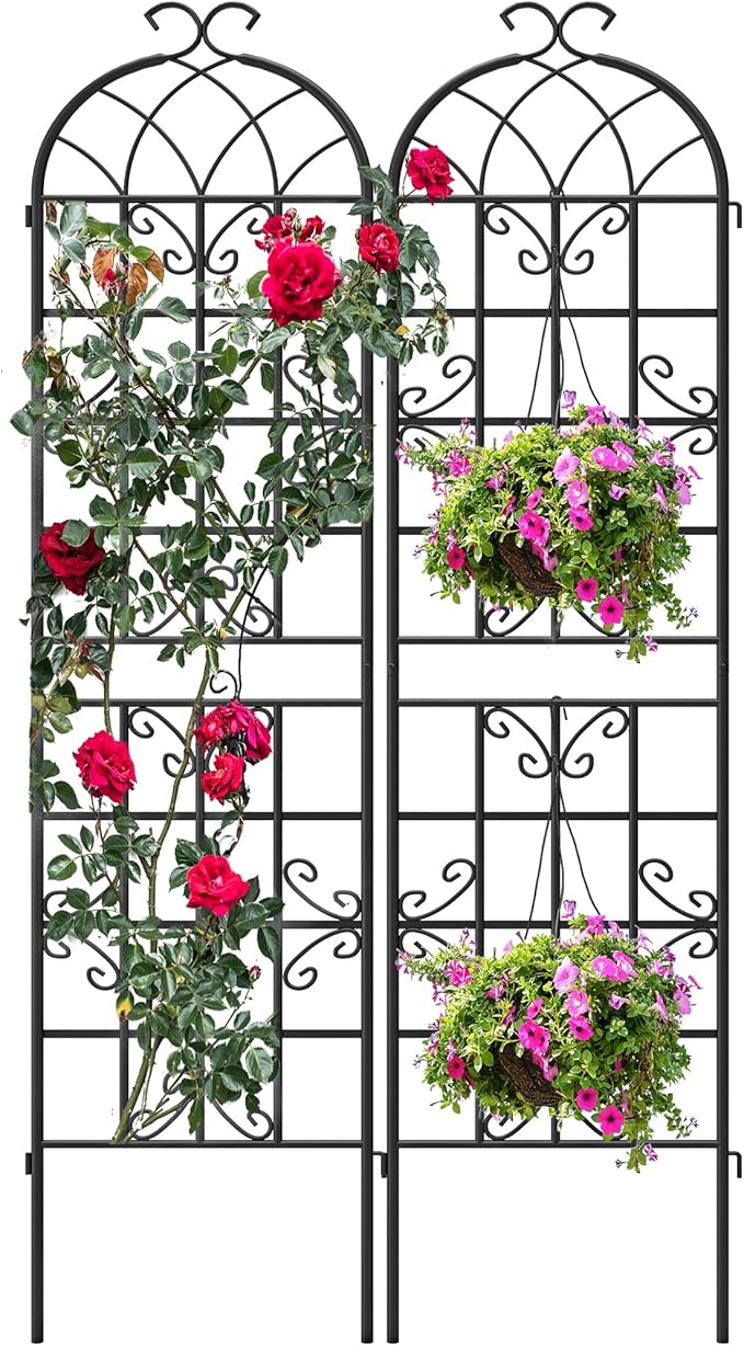 2 Pack 87x20in Garden Trellises, Butterfly Black Metal Coated Rustproof Trellis for Climbing Plants Outdoor, Roses, Vegetables, Vines, Cucumbers