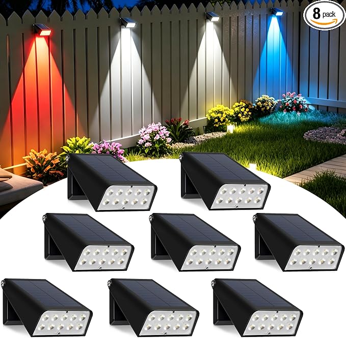 EMANER Solar Deck Lights Outdoor - (8Pack) RGBW Solar Fence Lights IP65 Waterproof, 3000mAh 20+hrs Dusk to Dawn Stay On Solar Powered Wall Lights for Garden, Yard, Driveway, Patio