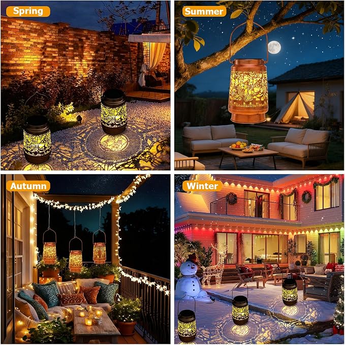 Gnomes Birthday Gifts for Women Mom Grandma, Solar Lanterns Outdoor Waterproof Garden Decor Hanging Lantern Lights, Metal LED Decorative Gardening Light for Patio Yard Lawn Porch