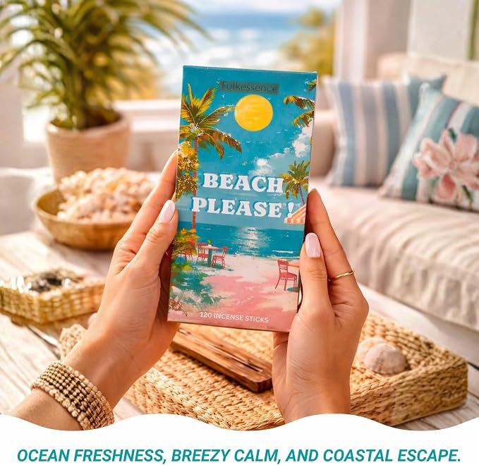 Folkulture Incense Sticks (120 Sticks)| Beach Vibes Ocen Salt Summer Incense for Odor Neutralizer, Relaxation, Aromatherapy | Long Burning, Charcoal-Free, Non-Toxic Insence-Sticks for Summer Gifts