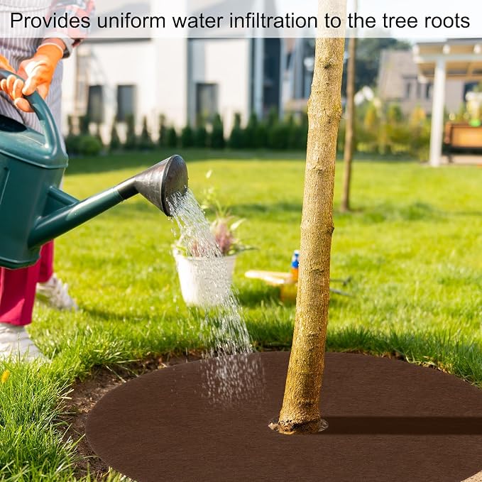 HARFINGTON 8pcs Tree Mulch Ring 12.6 Inch Non-Woven Round Tree Protector Weed Barrier Mat Plant Cover Rings for Weed Grass Control Root Protection, Brown