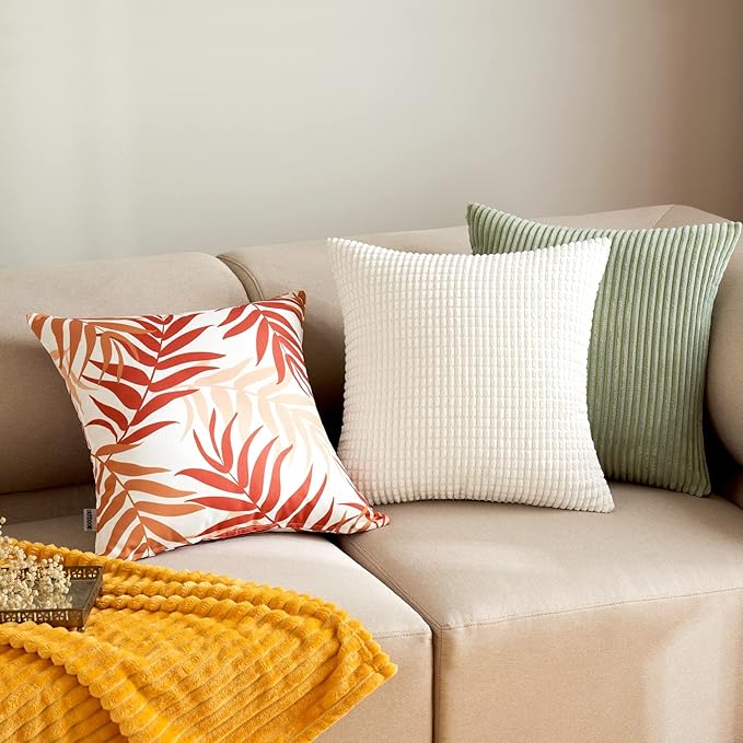 MIULEE Pack of 2 Decorative Outdoor Waterproof Throw Pillow Covers Patio Pillow Cases Natural Leaves Pattern Square Cushion Shams Shell for Garden Balcony Couch 18x18 Inch, Orange