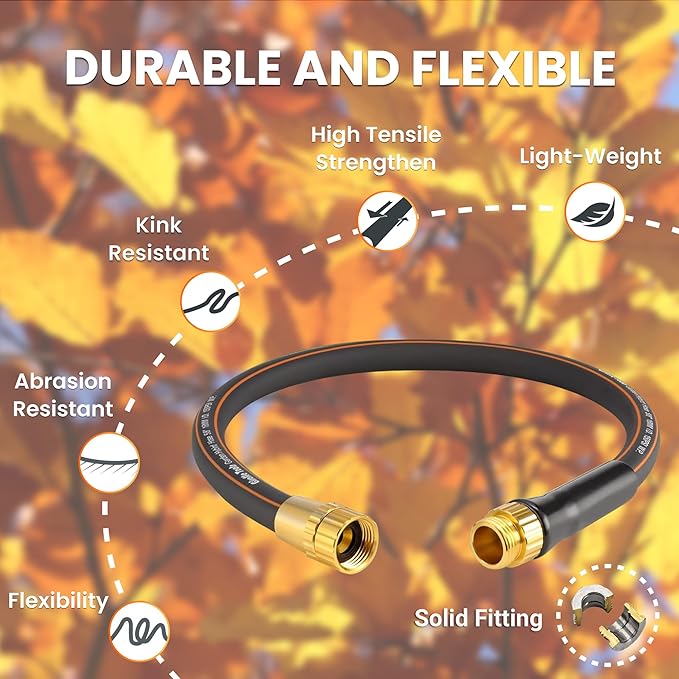 Giraffe Tools Garden Hose 5/8", Water Hose Heavy Duty, Flexible, Lightweight Hybrid Hose with Bend Protection, 2.5ft Male to Female Fittings, Burst 600 PSI, Short Leader Hose
