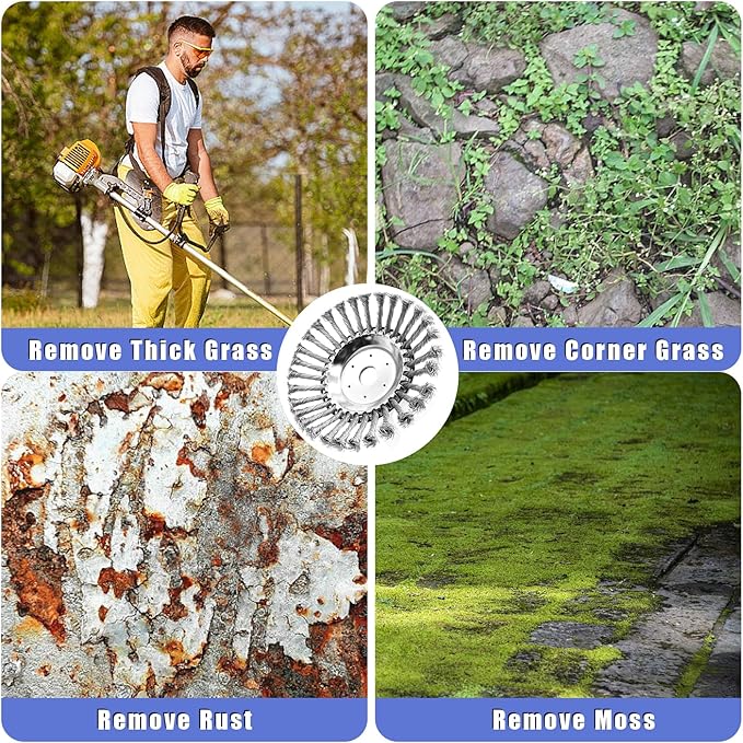 CZS 8 Inch Unbreakable Wired Trimmer Blade, Steel Wire Cutter Trimmer Head, Wire Rotary Brush Weed Trimmer Head, Weed Eater Head with Adapter Kit for Moss Grass Rust Removal
