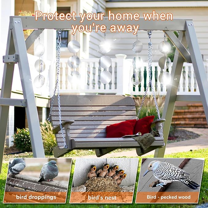 Reflective Bird Scare Discs Set, 24 PCS Large Double-Sided Bird Scare Device for Outside, Bird Reflectors to Keep Birds, Woodpeckers, Pigeons Away from House, Outdoor Garden, Patio and Yard