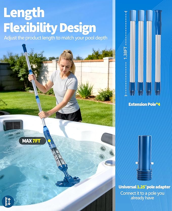 2026 Upgraded Powerful Hot Tub Vacuum Cordless, 15.8 Gals/Min Spa Vacuum for Hot Tub, Handheld Pool Vacuum Cleaner with Water Sensor, Small Pool Vacuum Rechargeable -90 Mins Running Time-Cyan