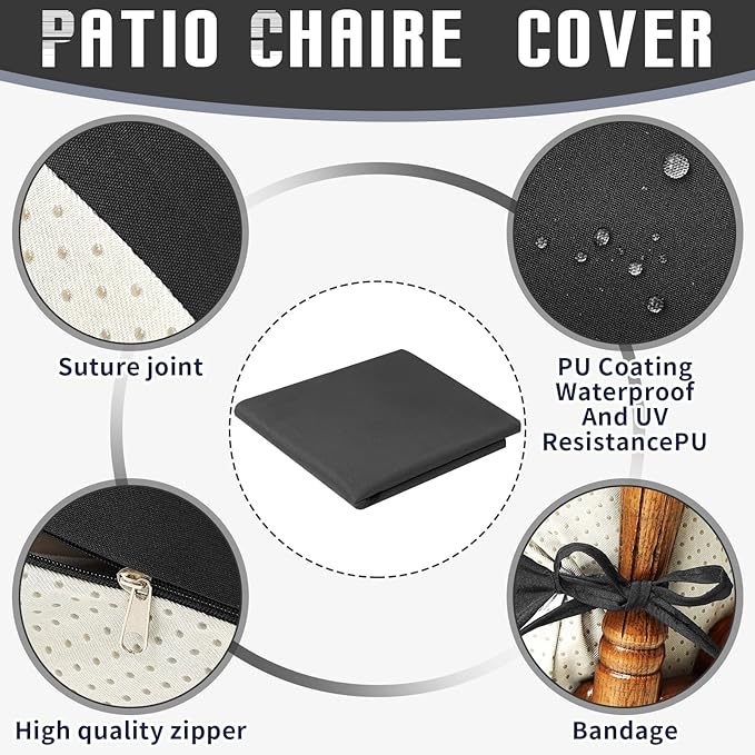 Tudomro 4 Pcs Outdoor High Back Chair Cushion Covers (Not Includes Cushion) Waterproof Patio Replacement Rocking Chair Slipcover Seat Pad Cover with Tie for Furniture (Dark Gray,44'' X 21'')