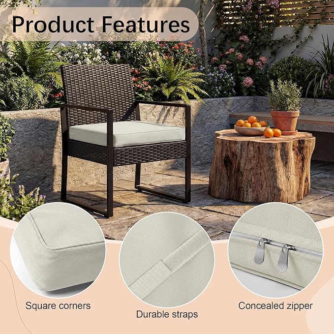 DoubleFill 1 Pcs Outdoor Ottoman Cushion 23"x19"x3" Waterproof Fade Resistant Outdoor Footstools Cushion Removable Patio Ottoman Cushions with Adjustable Fixing Strap for Stool (Ivory White)