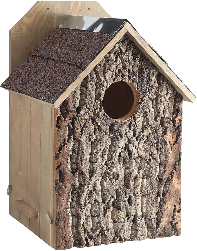 Weysat 1 Pack Screech Owl House for Outdoor Owl Nesting Box for Outside 12 x 12 x 19 Inch Cedar Wood Weather Resist Hang Handcraft Bark Shelter for Owls Bird Wildlife Lovers Garden Decor Easy Assembly