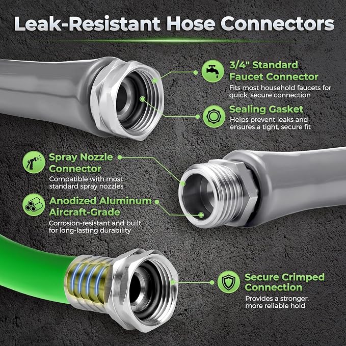 Garden Hose 100 Ft With 8-Pattern Spray Nozzle, 5/8" Lead-Free Flexible Water Hose With 3/4" Anodized Aircraft-Grade Aluminum Interface, Lightweight Kink-Resistant Water Pipe For Lawn, Yard, Outdoor