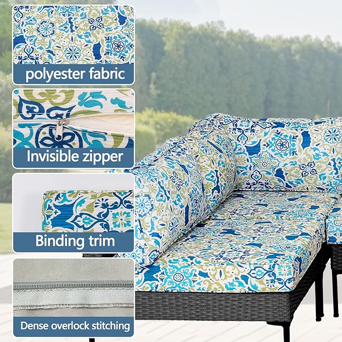 14Pcs Patio Cushion Covers Replacement Splashproof UV-Resistant Inelastic Covers with Zippers, Max Compatible 24.8x24.8x3.54inch Patio Cushion, for 7 Pcs Outdoor Patio Furniture Sets