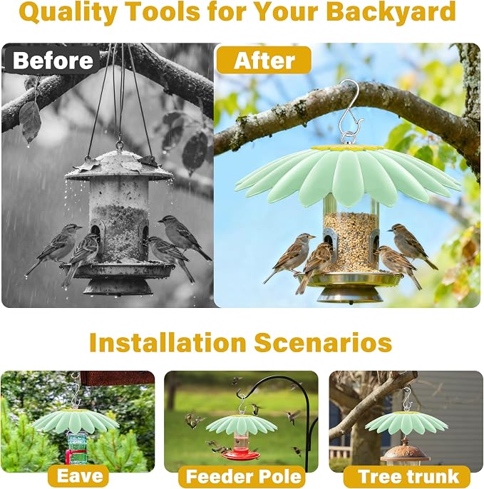 13.5 inch Bird Feeder Rain Guard,Hummingbird Feeder Shade Dome Cover,Umbrella Cover for Bird House for Outdoor,Squirrel Baffle,2 Pack(LightGreen,Green)