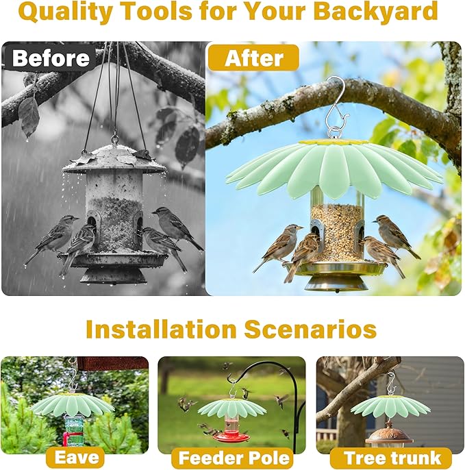 13.5 inch Rain Guard for Bird Feeder,Hummingbird Feeder Shade Dome Cover,Umbrella Cover for Bird House for Outdoor,Squirrel Guard(Light Green)