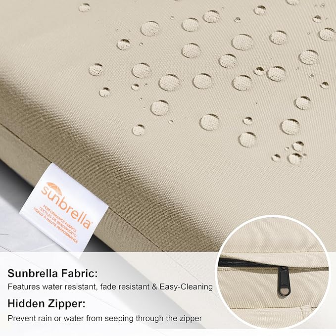 Crestlive Products Sunbrella Chaise Lounge Cushions Outdoor, Fade Resistant Water Resistant Lounge Chair Cushion, 72''L x 21''W, Canvas Antique Beige