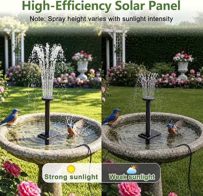 12W Solar Fountain Pump, Solar Powered Water Pump with 6 Nozzles & 3.28FT DIY Water Hose, Solar Water Fountain for Outdoor Garden Bird Bath Pond Water Feature