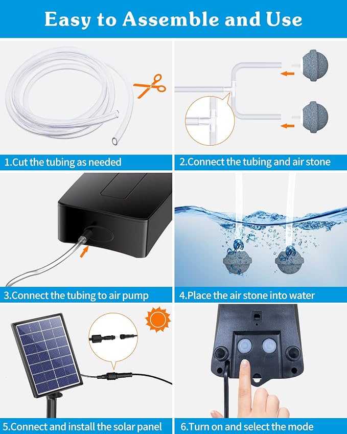 Biling Solar Aerator for Pond with 2200 mAh Battery Backup, 3 Modes Solar Air Pump Hydroponics Air Pump, Solar Powered Pond Aerator Pond Bubbler for Outdoor Fish Pond Stock Tank Aquarium