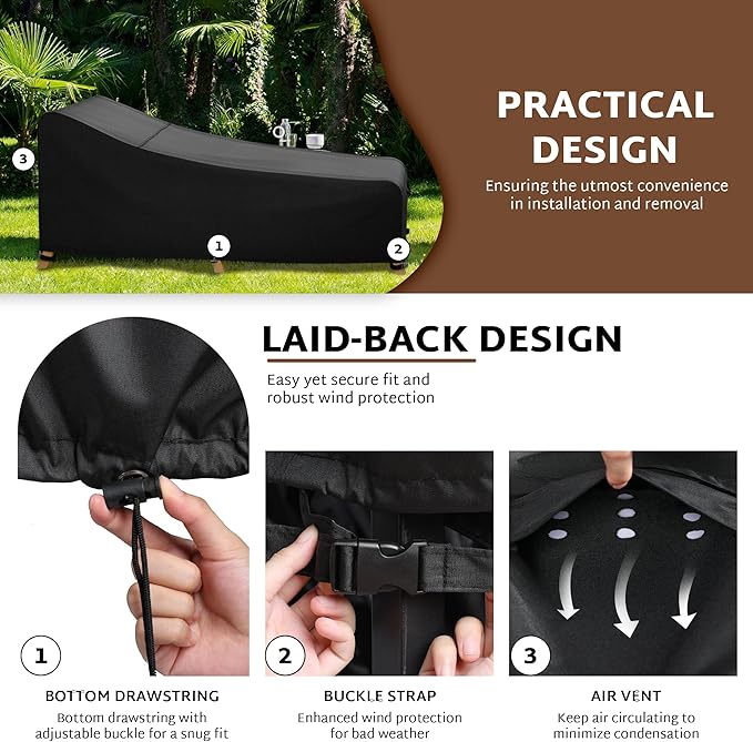 iBirdie Outdoor Chaise Lounge Cover 76L x 32W x 32H inch Waterproof Patio Furniture Covers Lawn Pool Chair Cover 1 Pack Black
