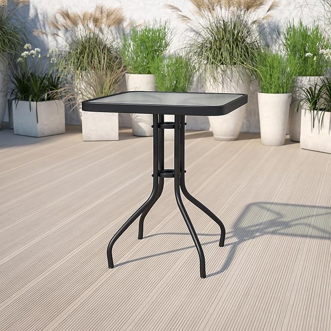 Flash Furniture Barker 23.5" Square Indoor/Outdoor Tempered Glass Patio Side Table, Outdoor Patio Table for Commercial or Residential Use, Clear/Black