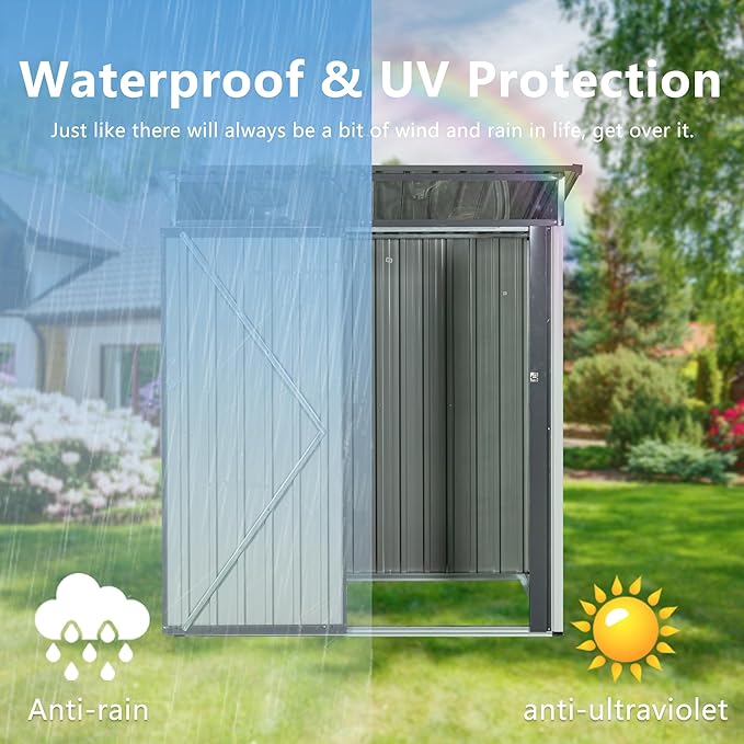 5FT x 3FT Outdoor Storage Shed Hinged Door Padlock Anti-Corrosion Storage House for Bike Patio Furniture Pool Accessories White One Size