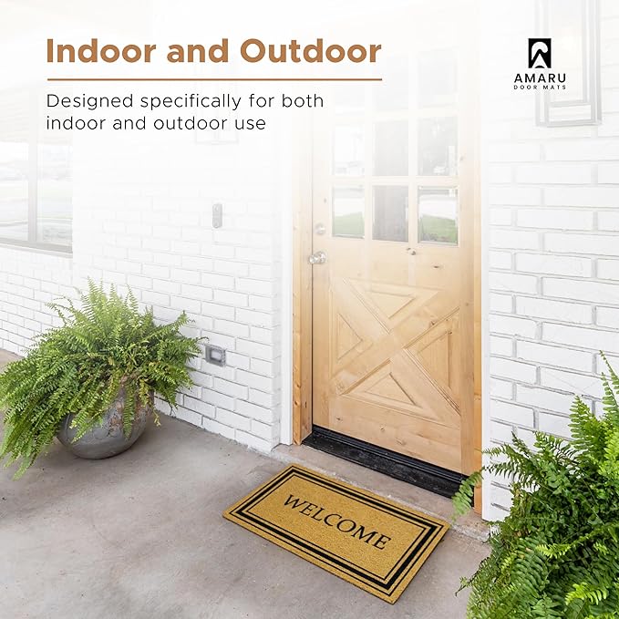 Stylish Welcome - 17"x29" - Coir Door Mat with Heavy Duty Backing - Welcome Mats for Entryway, Porch - Anti-Slip PVC & Coconut Fiber Surface - Natural Home Accessories, Minimalist Original Design