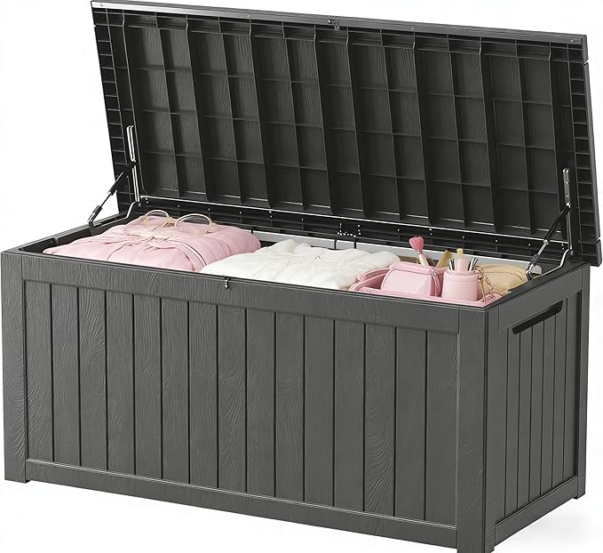 Outdoor Storage Box 275GAL Waterproof Resin Deck Box,Pool Accessories Supplies，UV-Resistant Lockable Package Delivery Bin for Garden Tools,Large Patio Outside Cushions,Chest,Furniture,Black
