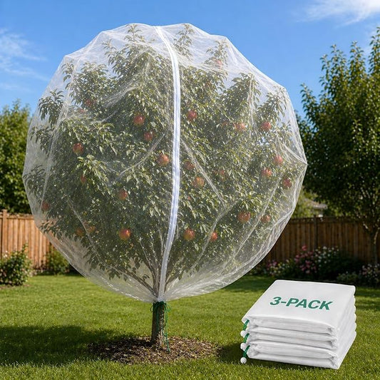3 Pack 12 x 12 ft Large Fruit Tree Netting Covers with Zipper & Drawstring, Extra Fine Mesh Garden Netting for Blueberry Peach Apple Trees, Protects Fruit from Birds, Squirrels, Deer, Cicadas, Beetles