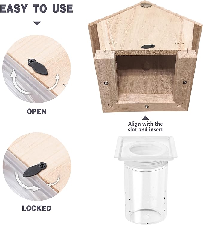 GRTRE 1 Pack Wood Carpenter Bee Trap for Outside - Best Bee Trap - Wood Boring Bee Trap- Nature Chalet Style Carpenter Bee Traps Outdoor Hanging - Insect Traps Removes Carpenter bee