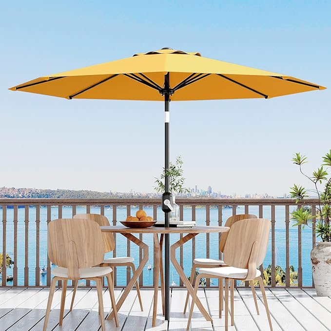 Garvee 9 ft Outdoor Patio Umbrella 8 Sturdy Ribs Outdoor Table Umbrella with Crank Lift & Push Button Tilt - UV Protection Waterproof Market Umbrellas for Pool, Deck, Yard, Garden, Yellow