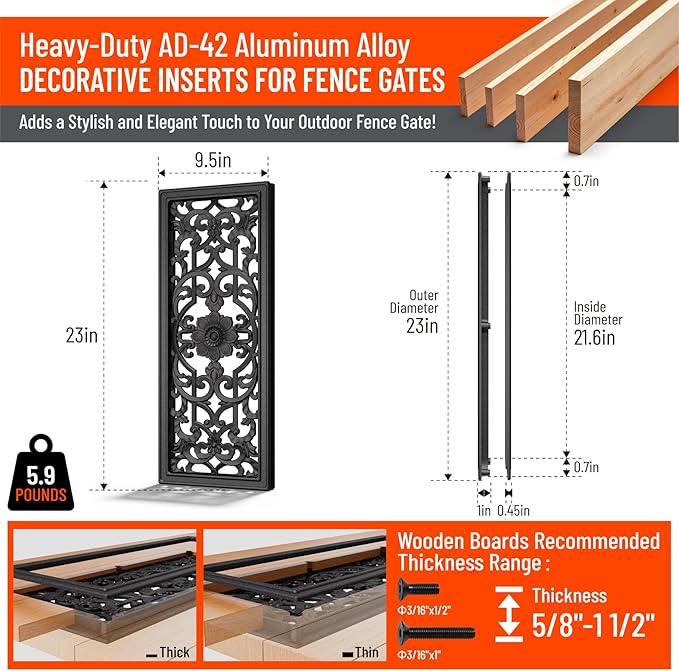 Aluminum Alloy Decorative Insert for Fencing，Metal Fence Panel Inserts, Rustproof Garden Yard Patio Decor