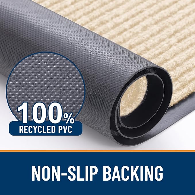 OLANLY Front Door Mat Indoor Outdoor Entrance, 2-Pack 59 x 34 Inch, Waterproof Heavy Duty Doormat, Fade Resistant, Low Profile, Easy Clean Patio Porch Welcome Floor Mats for Entry, Beige