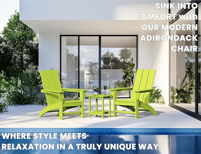 Modern Adirondack Chairs Set of 8, HDPE Plastic Patio Chairs for All Weather, Fire Pit Chair, Outdoor Lawn Chairs for Deck, Porch, Backyard, Garden, Lime