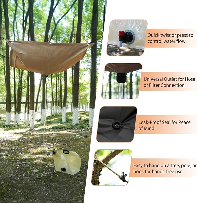 GARVIN Portable Rainwater Collection System for Camping – 5FT x 5FT Hanging Tarp with 2.2-Gallon Collapsible Water Storage Bag, Emergency Survival Hydration Gear, Lightweight & Easy Setup