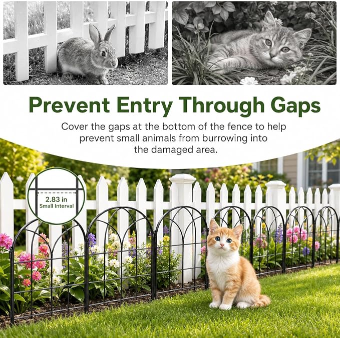 Decorative Garden Fence, 10 Panels, 16.5 in H x 10.5 ft L, No Dig Metal Border Edging for Flower Beds, Yard and Patio, Black Outdoor Barrier for Rabbits and Small Dogs