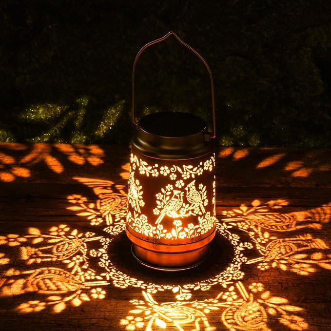 Solar Lanterns Outdoor Waterproof, Cardinal Bird Floral Design Hanging Solar Lights Garden Decor for Patio Porch Yard Lawn, Cardinal Gifts for Women Mom Grandma