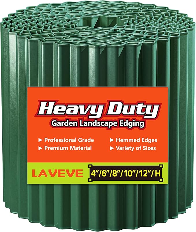 LAVEVE Corrugated Metal Garden Edging 12" x 20Ft, Landscape Edging Border for Lawn, Flower Bed, Garden Fence, Paver Edging (Green)