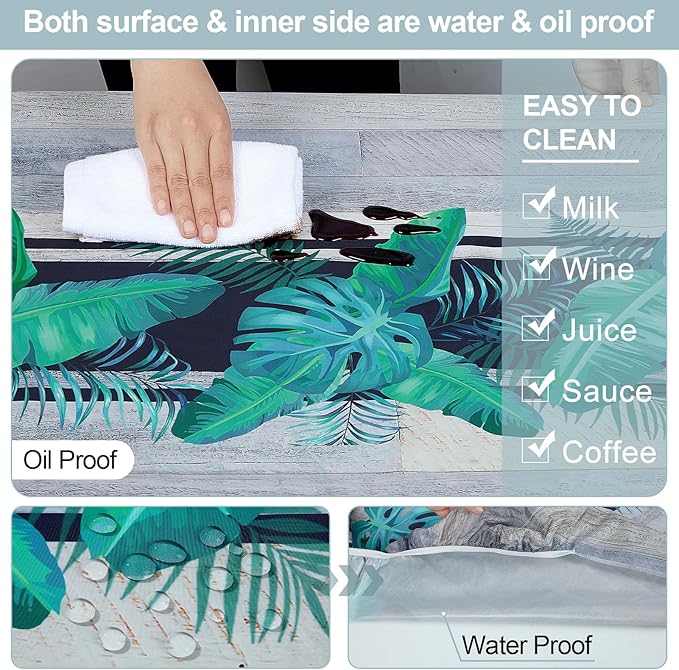 Picnic Table Cover with Bench Covers Camping Essentials Waterproof Windproof Camping Tablecloth with Drawstring Bag, Fitted Rectangle Tables and Seats, 72in, Palm Leaf