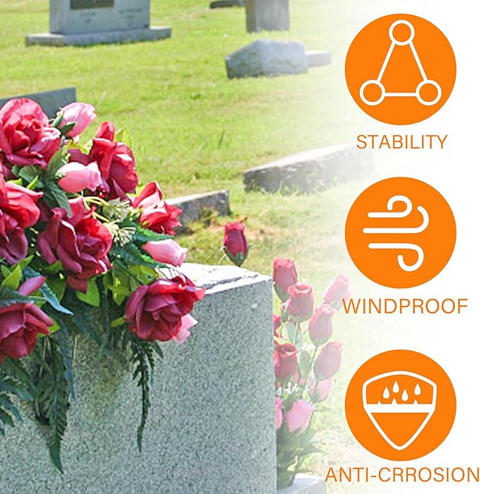 Headstone Flower Saddles, 4 Pcs 12’’ Metal Gravestone Saddles with Floral Foam for Grave Cemetery Headstones Tombstone Decoration (4)