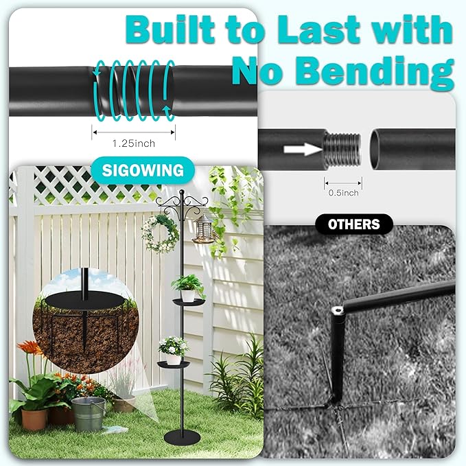 76" Thicken Shepherds Hooks for Outdoor - Double Shepherd Hooks for Outside with 2 Stands, Bird Feeder Pole with a Flat Base for Deck, Plant Stand Indoor, Wreath and Wind Chimes Hanger