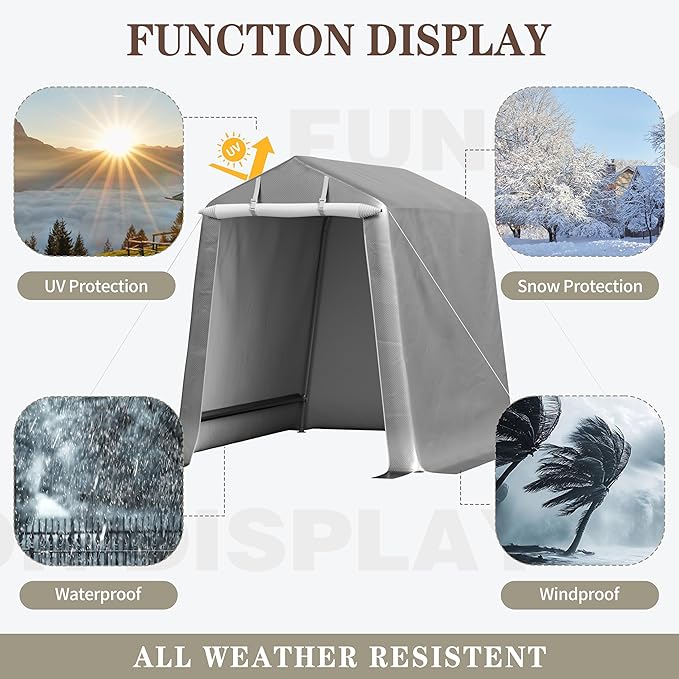 Shintenchi 6x6 FT Motorcycle Carport,Portable Storage Shed with Roll-up Zipper Door,Heavy Duty Portable Garage,UV Resistant & Waterproof Tarp,Storage Tent for Motorcycle,Bike,Garden Tools,Grey