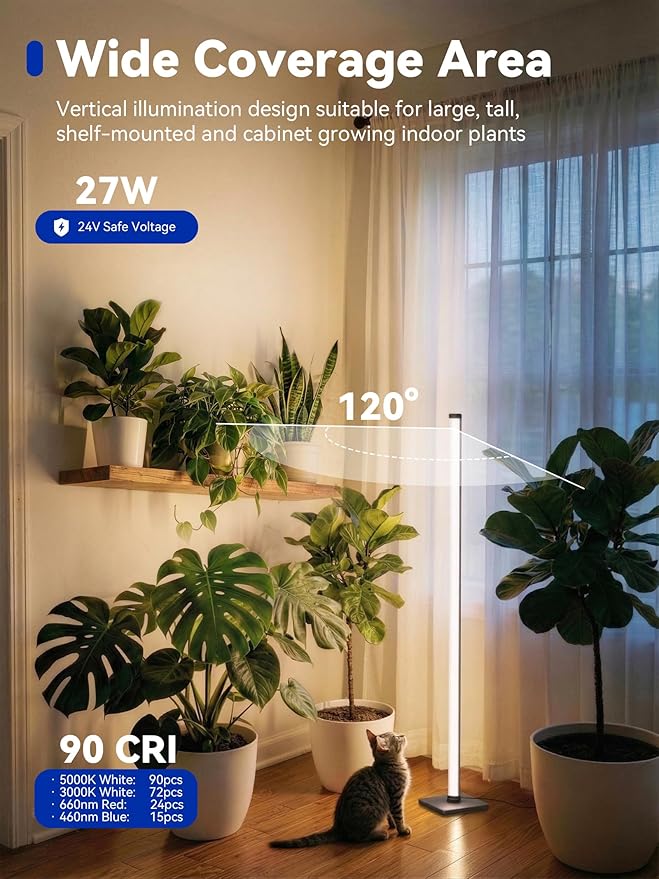 GLOWRIUM Grow Lights for Indoor Plants, 30W Vertical Plant Grow Lights with Auto-Timer, Full Spectrum LED Standing Plant Grow Light, 3 Light Modes, 6-Level Dimmable (45in)