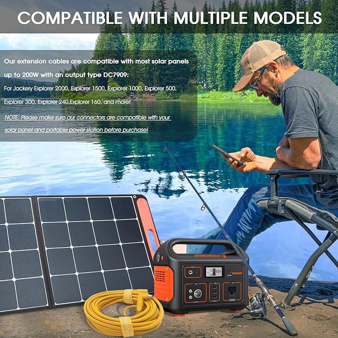Solar Panel Extension Cable for Jackery 20FT, 14AWG 8mm DC Connector Compatible with Yeti, Anker, BLUETT, Jackery Portable Power Stations for Outdoor Camping, RV, Emergency Use (Yellow)