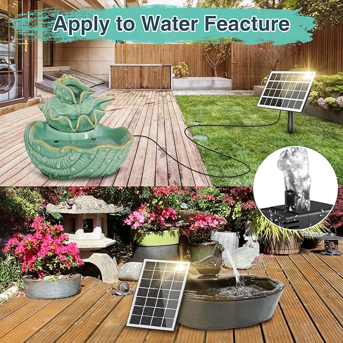 Jutai Solar Fountain Kit Glass-No Battery, DIY 3.5W Solar Fountain Pump Works in Shadow, Solar Water Pump for Bird Bath, Water Feature,Garden, Outdoor-8 Nozzles,9.8ft Power Cord