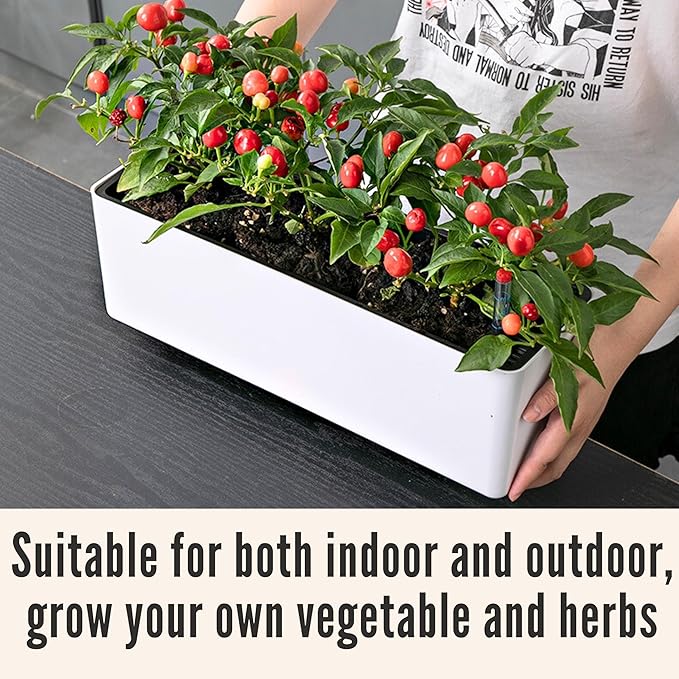 ShopLaLa Bundle- 10 Pack, 24 Inch Decorative Garden Fence + 2 Pack, 16 Inch Self Watering Planter, Rectangular Windowsill Boxes with Drainage No Dig Landscape Edging Yard Patio Outdoor Garden Decor