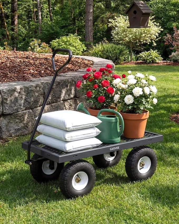 Garvee Versatile Outdoor Utility Cart - 400LBS Heavy-Duty, 10" All-Terrain Pneumatic Tires, Easy Maneuverable Lawn Cart with Removable Mesh Panels for Gardening & Landscaping, Grey