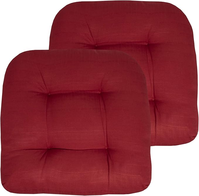 Sweet Home Collection Patio Cushions Outdoor Chair Pads Premium Comfortable Thick Fiber Fill Tufted 19" x 19" Seat Cover, 2 Count (Pack of 1), Red