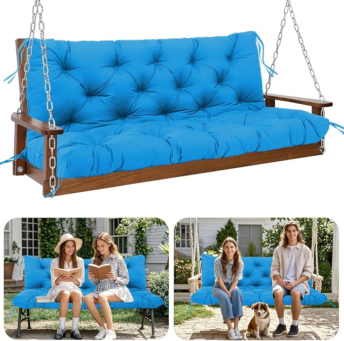 Premium 5" Thick Waterproof Porch Swing Cushions Sturdy Durable 2 Seat Replacement Outdoor Swing Cushions with Backrest&Ties Bench Cushion for Outdoor Furniture Backyard Patio Garden