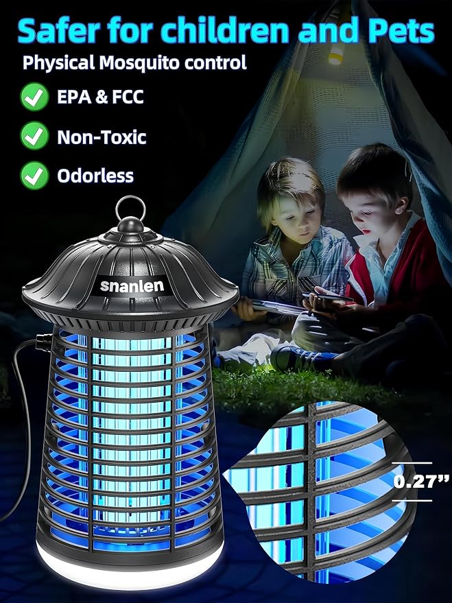 snanlen 4200V High-Powered Electric Bug Zapper Outdoor & Indoor with LED Attractant, Durable ABS Mosquito Zapper Outdoor, Plug-in Fly Trap & Mosquito Killer for Patio, Yard, Garden and Home